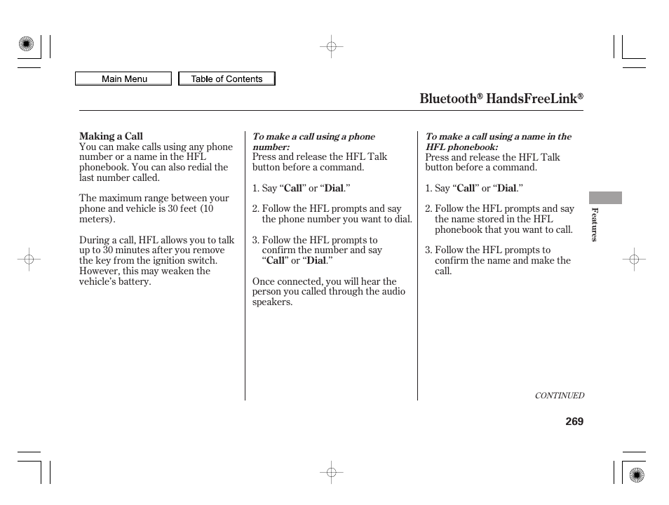 Bluetooth handsfreelink | HONDA 2010 Insight User Manual | Page 272 / 450