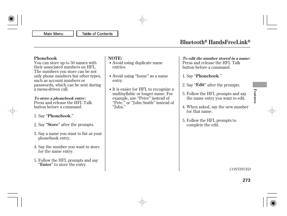 Bluetooth handsfreelink | HONDA 2010 Insight User Manual | Page 276 / 450