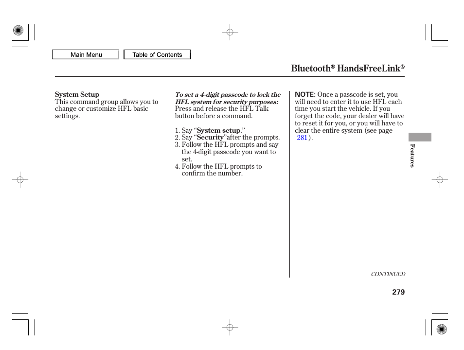 Bluetooth handsfreelink | HONDA 2010 Insight User Manual | Page 282 / 450