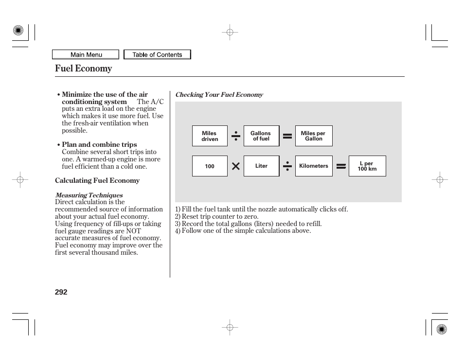 Fuel economy, 2010 insight | HONDA 2010 Insight User Manual | Page 295 / 450
