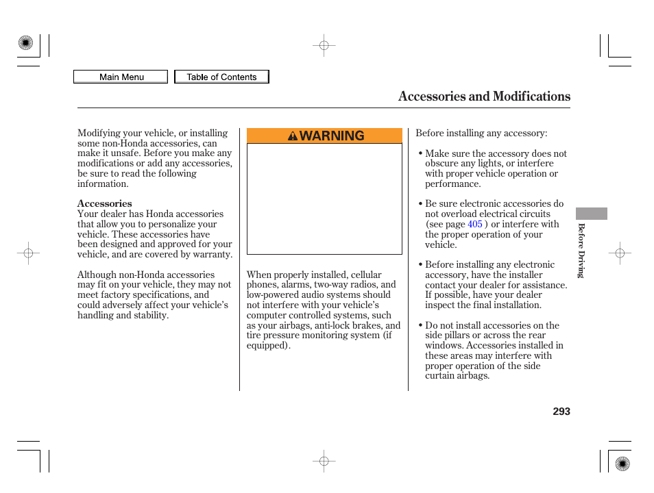 Accessories and modifications, 2010 insight | HONDA 2010 Insight User Manual | Page 296 / 450