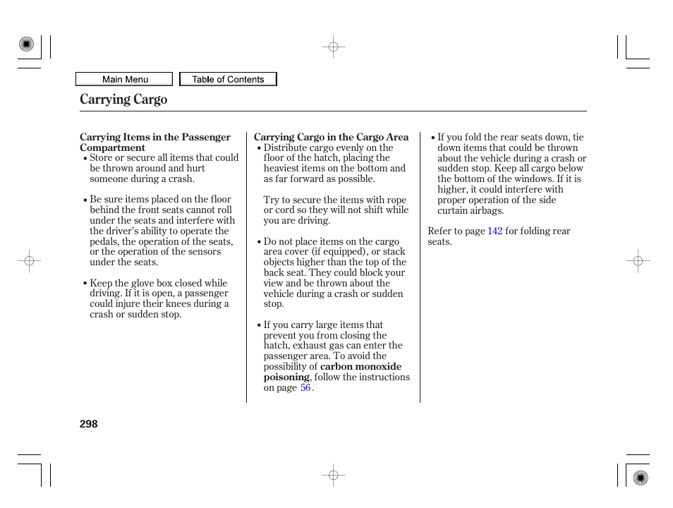 Carrying cargo | HONDA 2010 Insight User Manual | Page 301 / 450