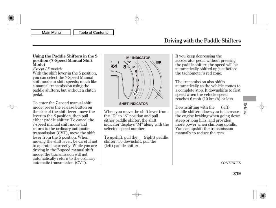 Driving with the paddle shifters, 2010 insight | HONDA 2010 Insight User Manual | Page 322 / 450