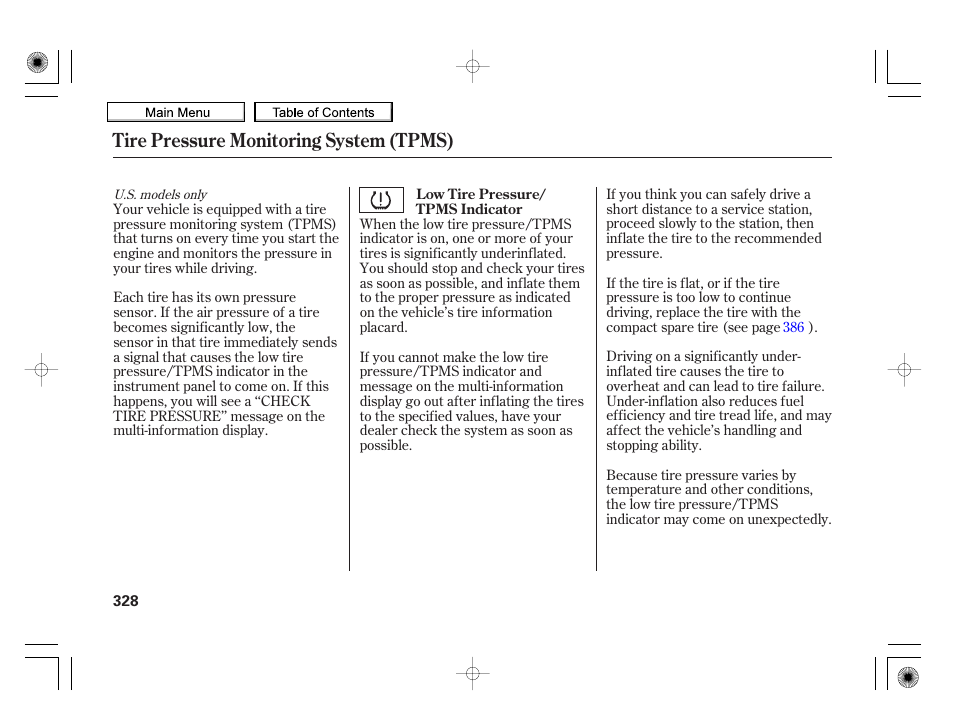 Tire pressure monitoring system (tpms) | HONDA 2010 Insight User Manual | Page 331 / 450