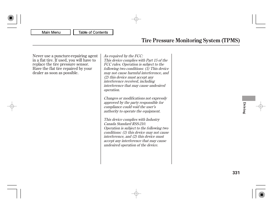 Tire pressure monitoring system (tpms) | HONDA 2010 Insight User Manual | Page 334 / 450