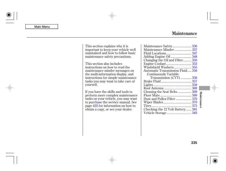 Maintenance | HONDA 2010 Insight User Manual | Page 338 / 450