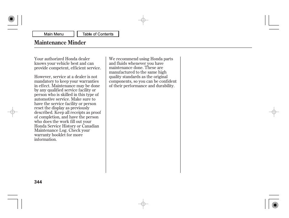 Maintenance minder | HONDA 2010 Insight User Manual | Page 347 / 450