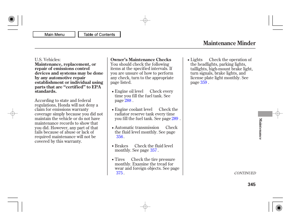 Maintenance minder | HONDA 2010 Insight User Manual | Page 348 / 450