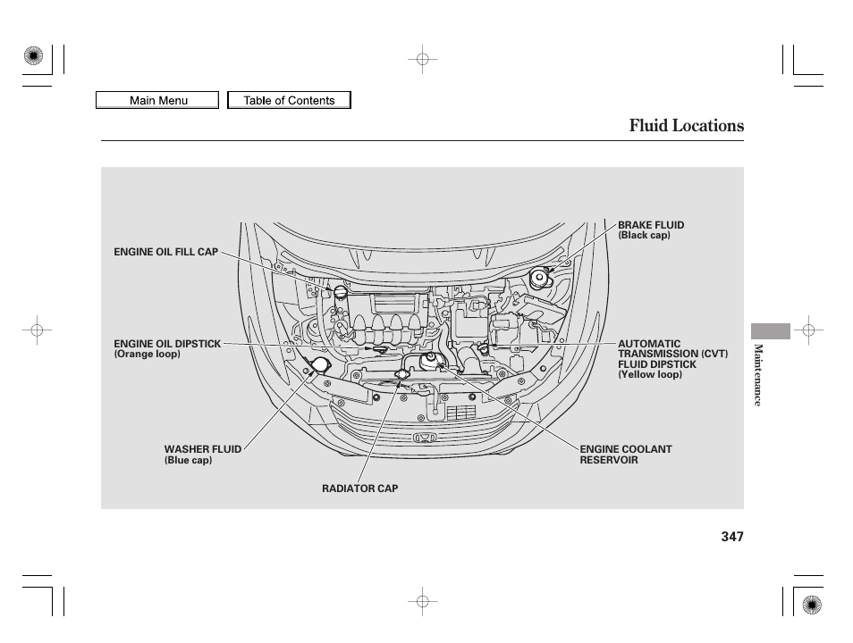Fluid locations, 2010 insight | HONDA 2010 Insight User Manual | Page 350 / 450