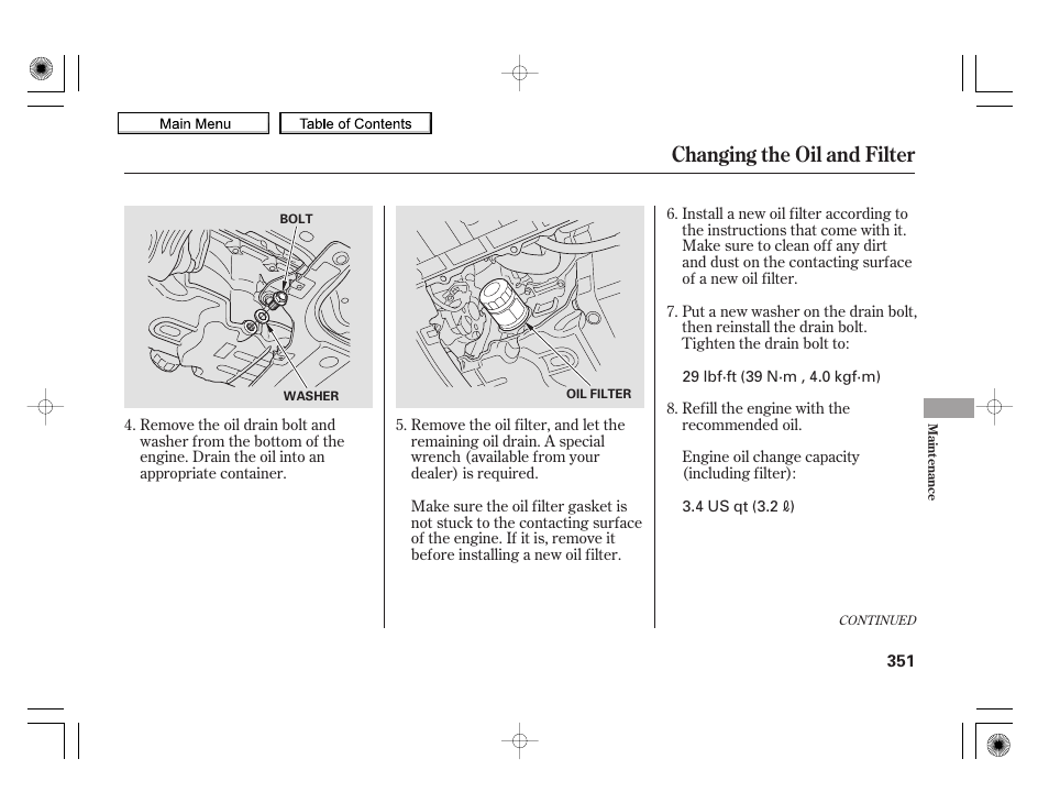 Changing the oil and filter, 2010 insight | HONDA 2010 Insight User Manual | Page 354 / 450