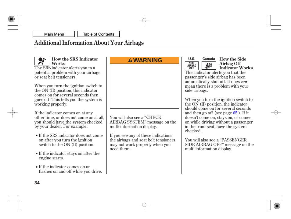 Additional information about your airbags | HONDA 2010 Insight User Manual | Page 37 / 450