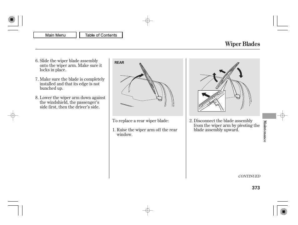 Wiper blades | HONDA 2010 Insight User Manual | Page 376 / 450