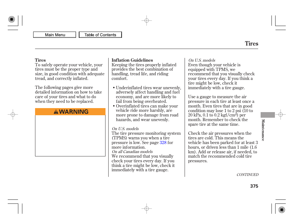 Tires | HONDA 2010 Insight User Manual | Page 378 / 450