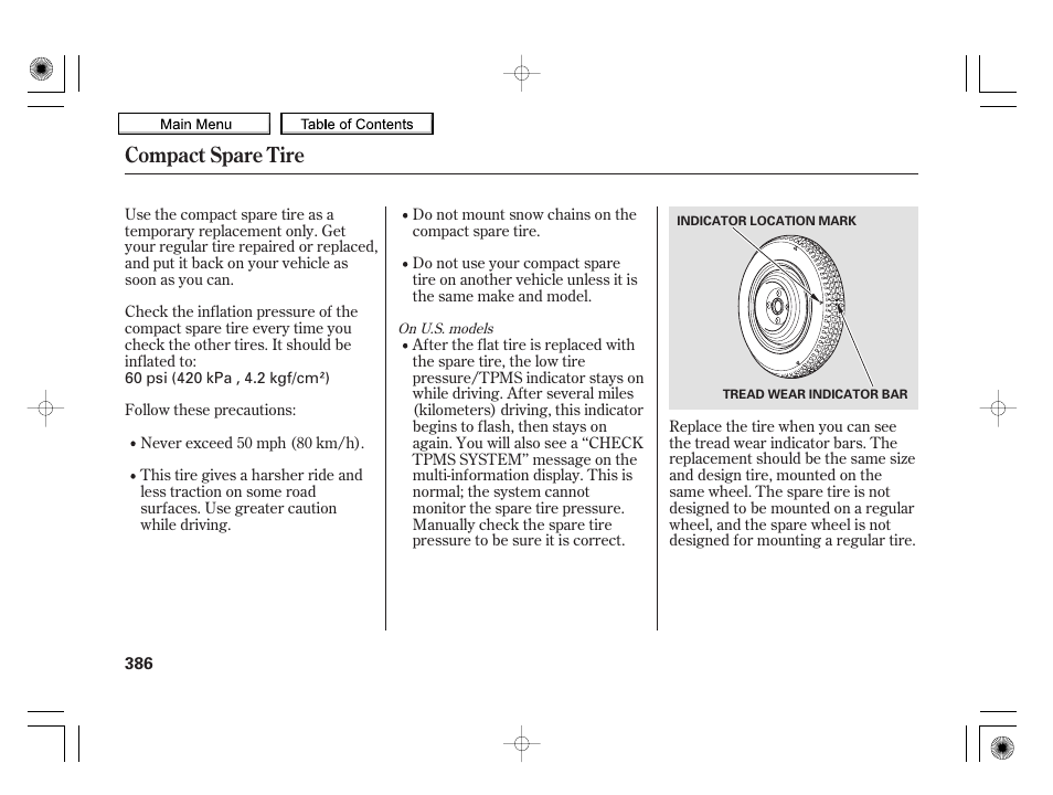 Compact spare tire | HONDA 2010 Insight User Manual | Page 389 / 450