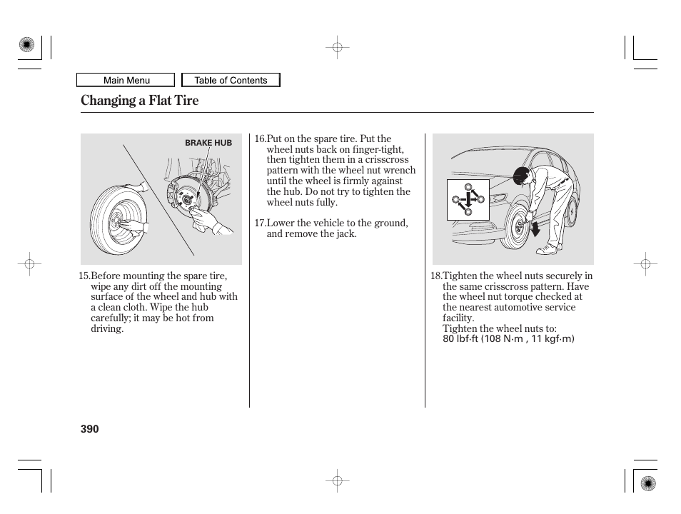 Changing a flat tire | HONDA 2010 Insight User Manual | Page 393 / 450