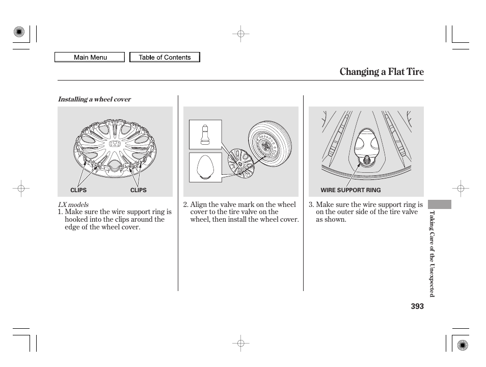 Changing a flat tire, 2010 insight | HONDA 2010 Insight User Manual | Page 396 / 450