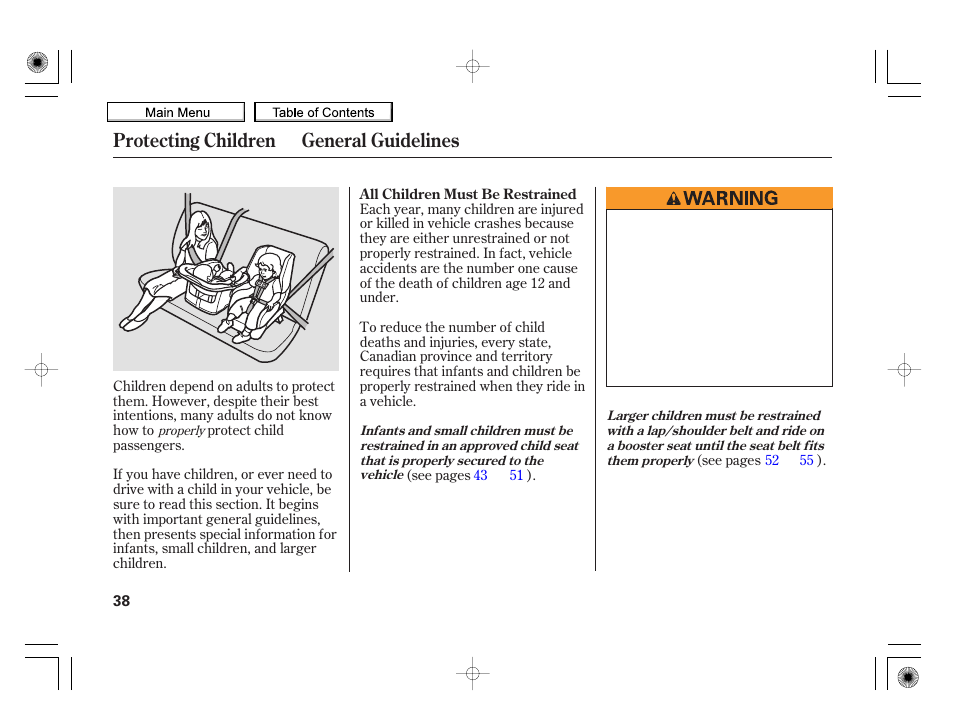 Protecting children general guidelines | HONDA 2010 Insight User Manual | Page 41 / 450