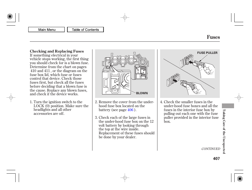 Fuses, 2010 insight | HONDA 2010 Insight User Manual | Page 410 / 450