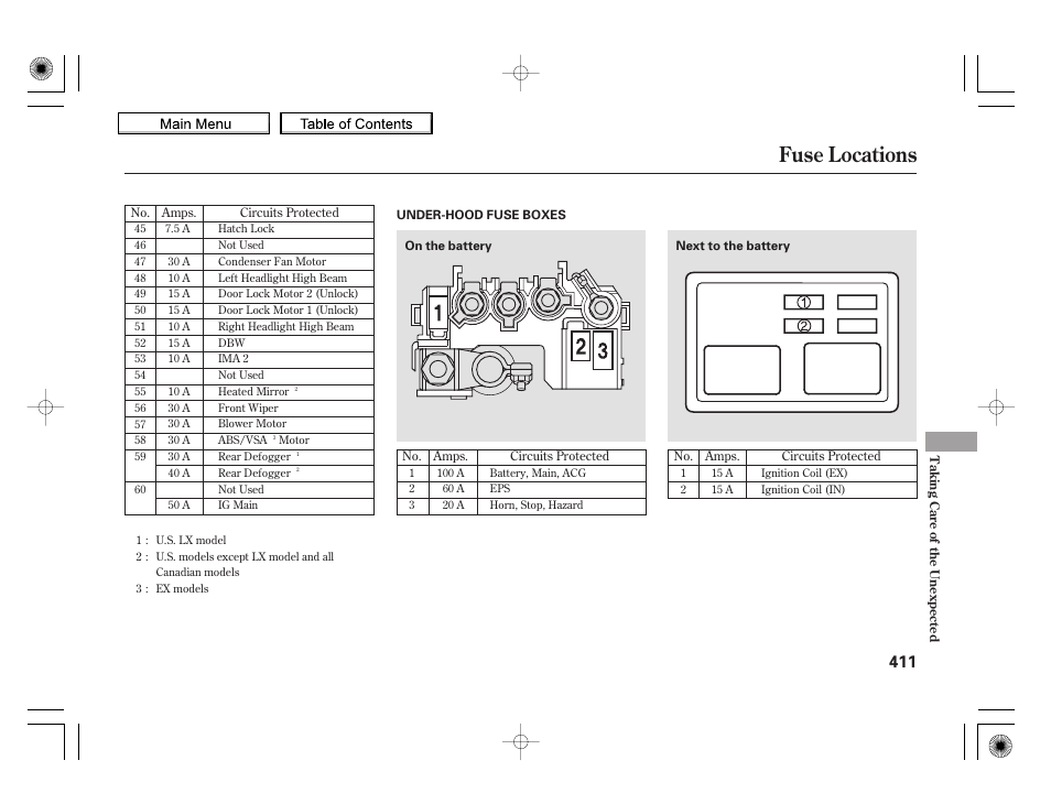 Fuse locations, 2010 insight | HONDA 2010 Insight User Manual | Page 414 / 450