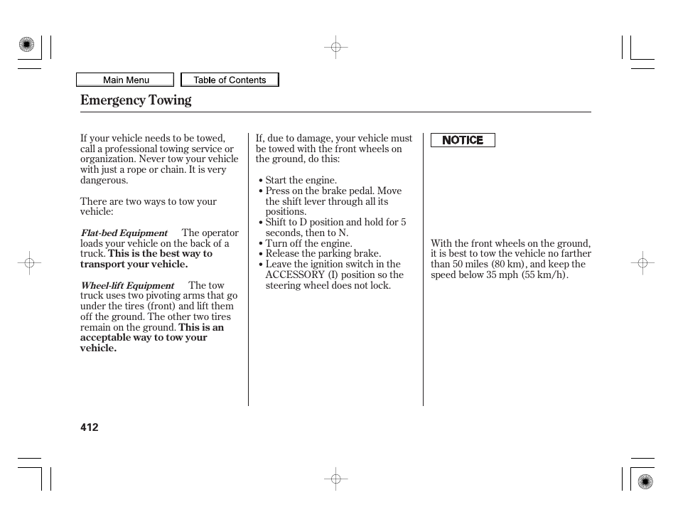 Emergency towing | HONDA 2010 Insight User Manual | Page 415 / 450