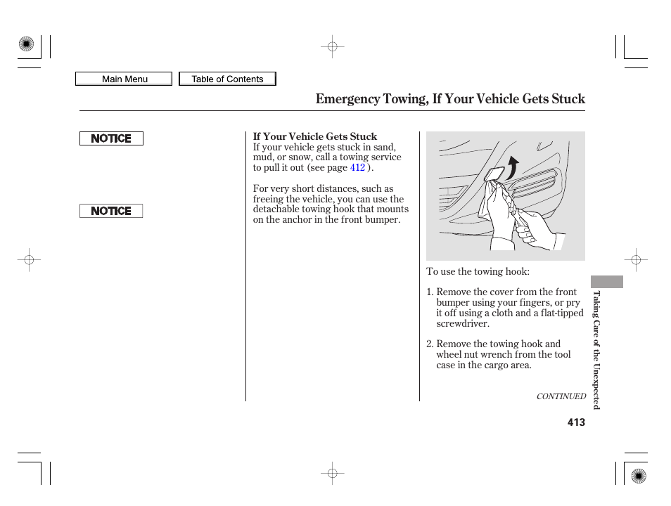 Emergency towing, if your vehicle gets stuck, 2010 insight | HONDA 2010 Insight User Manual | Page 416 / 450