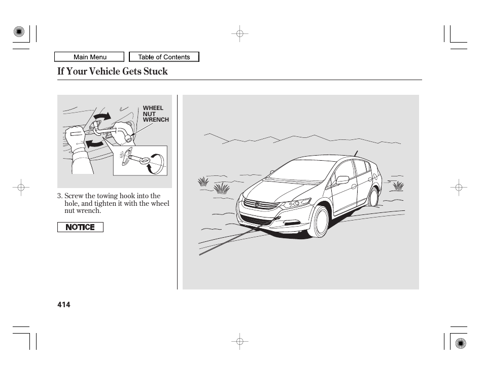 If your vehicle gets stuck | HONDA 2010 Insight User Manual | Page 417 / 450