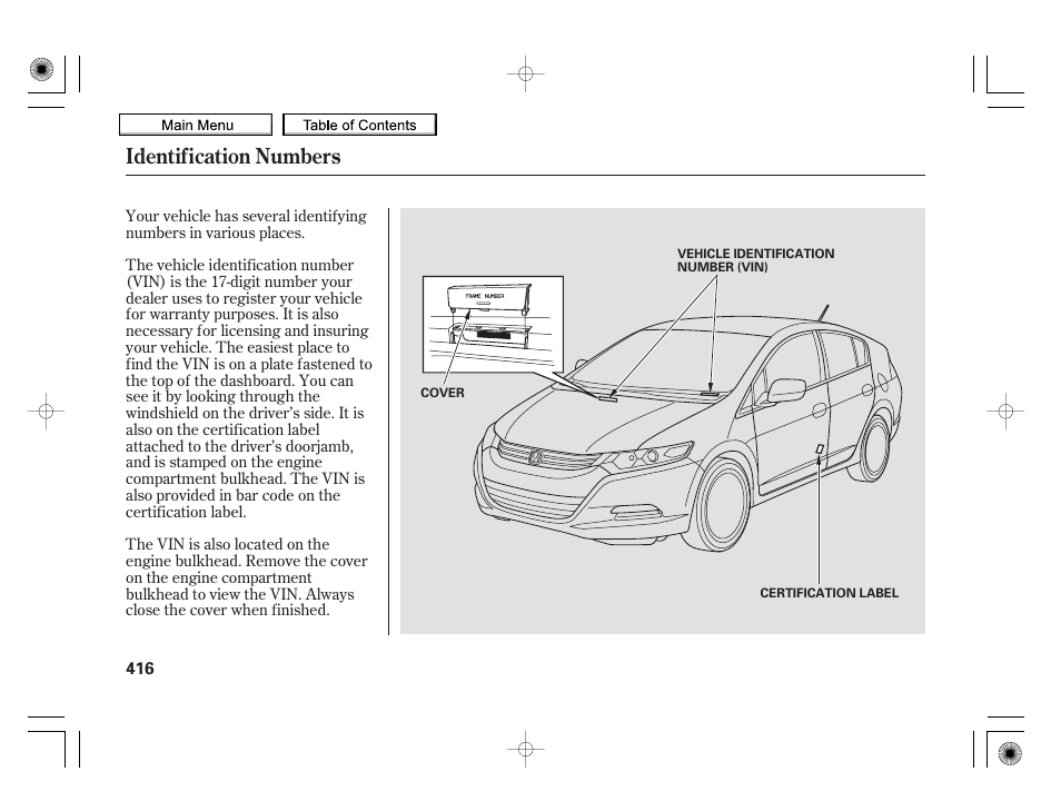 Identification numbers | HONDA 2010 Insight User Manual | Page 419 / 450