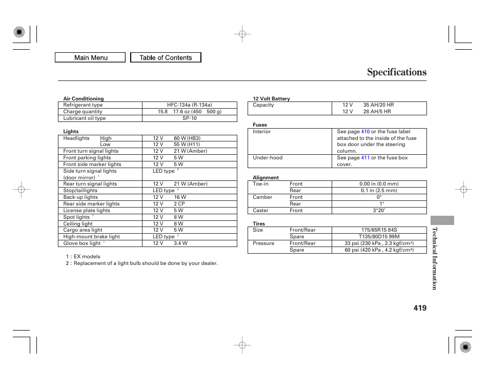 Specifications, 2010 insight | HONDA 2010 Insight User Manual | Page 422 / 450