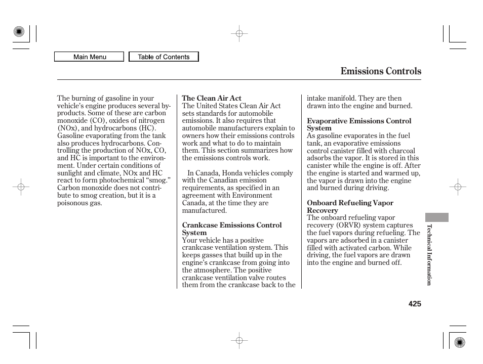 Emissions controls | HONDA 2010 Insight User Manual | Page 428 / 450