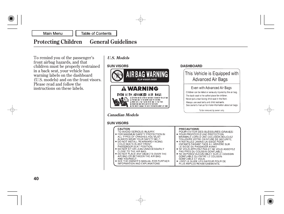 Protecting children general guidelines | HONDA 2010 Insight User Manual | Page 43 / 450
