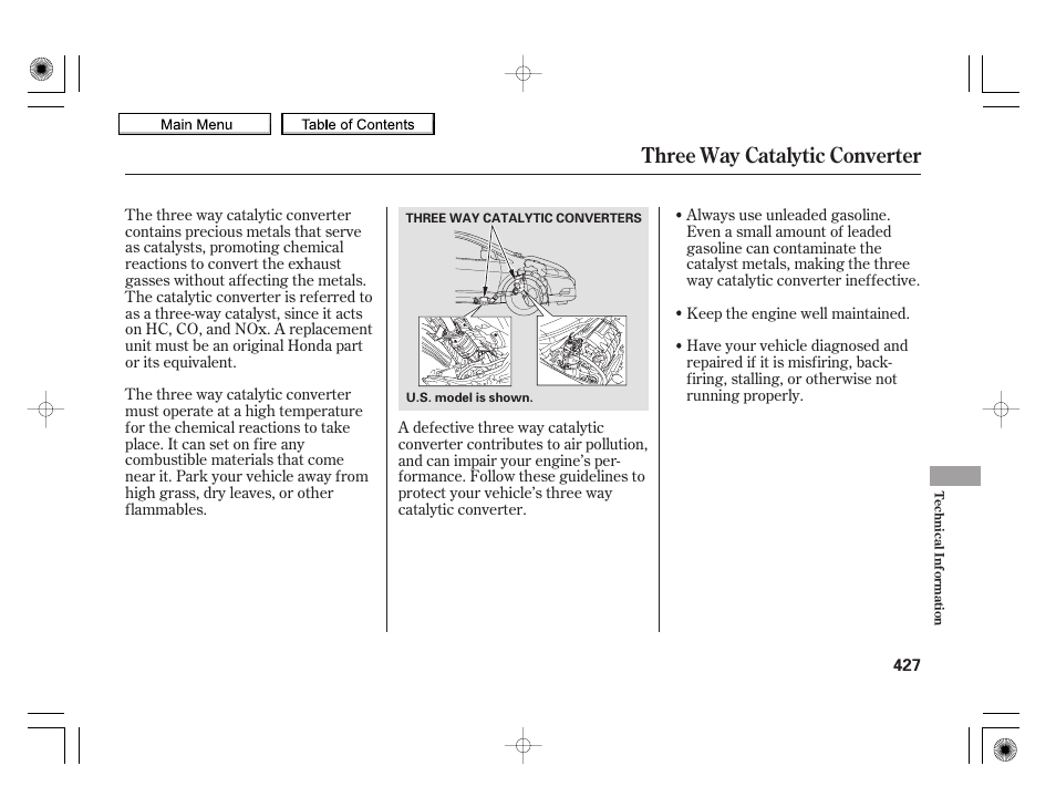 Three way catalytic converter, 2010 insight | HONDA 2010 Insight User Manual | Page 430 / 450