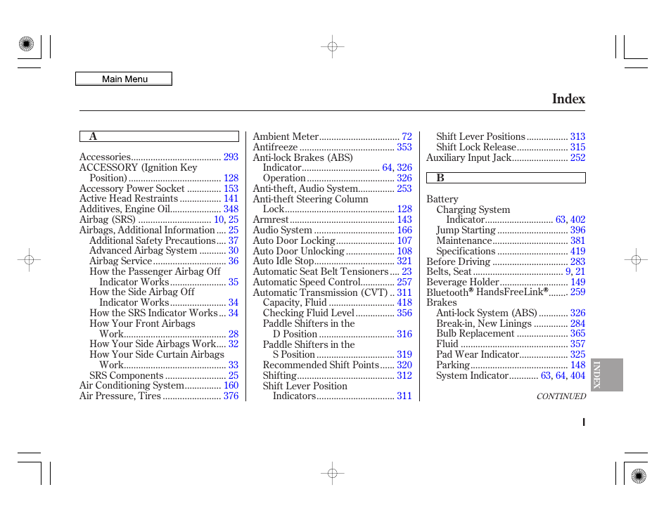 Index | HONDA 2010 Insight User Manual | Page 440 / 450