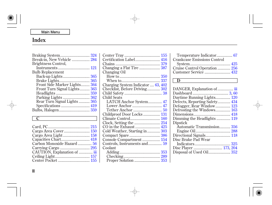 Index | HONDA 2010 Insight User Manual | Page 441 / 450