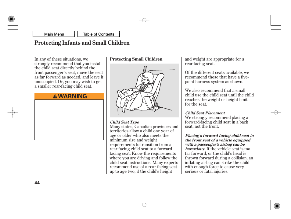 Protecting infants and small children | HONDA 2010 Insight User Manual | Page 47 / 450