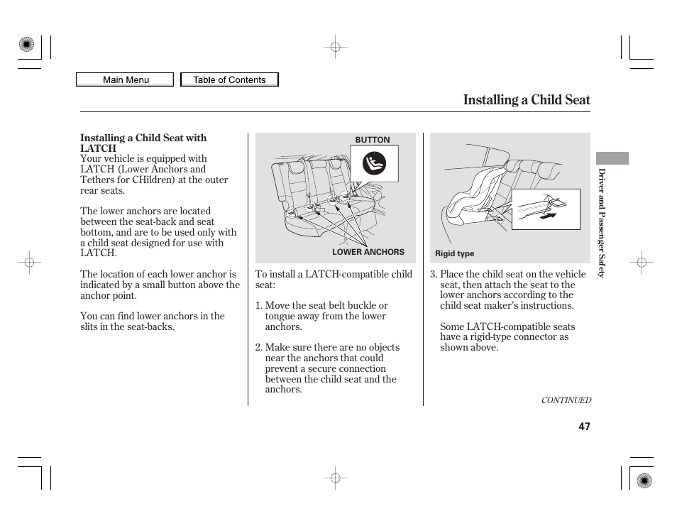 Installing a child seat, 2010 insight | HONDA 2010 Insight User Manual | Page 50 / 450