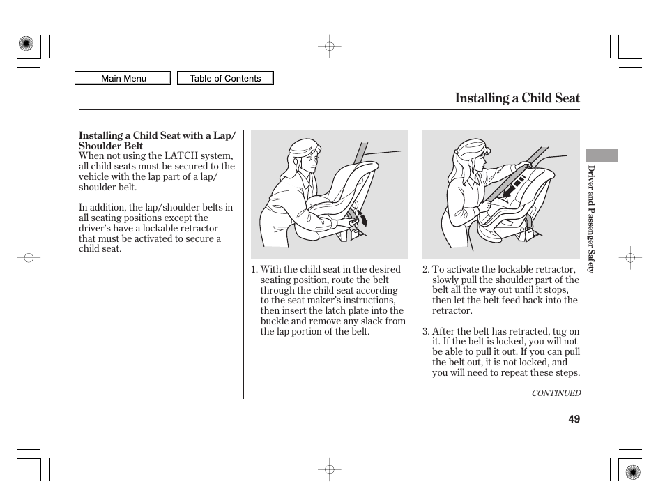 Installing a child seat, 2010 insight | HONDA 2010 Insight User Manual | Page 52 / 450