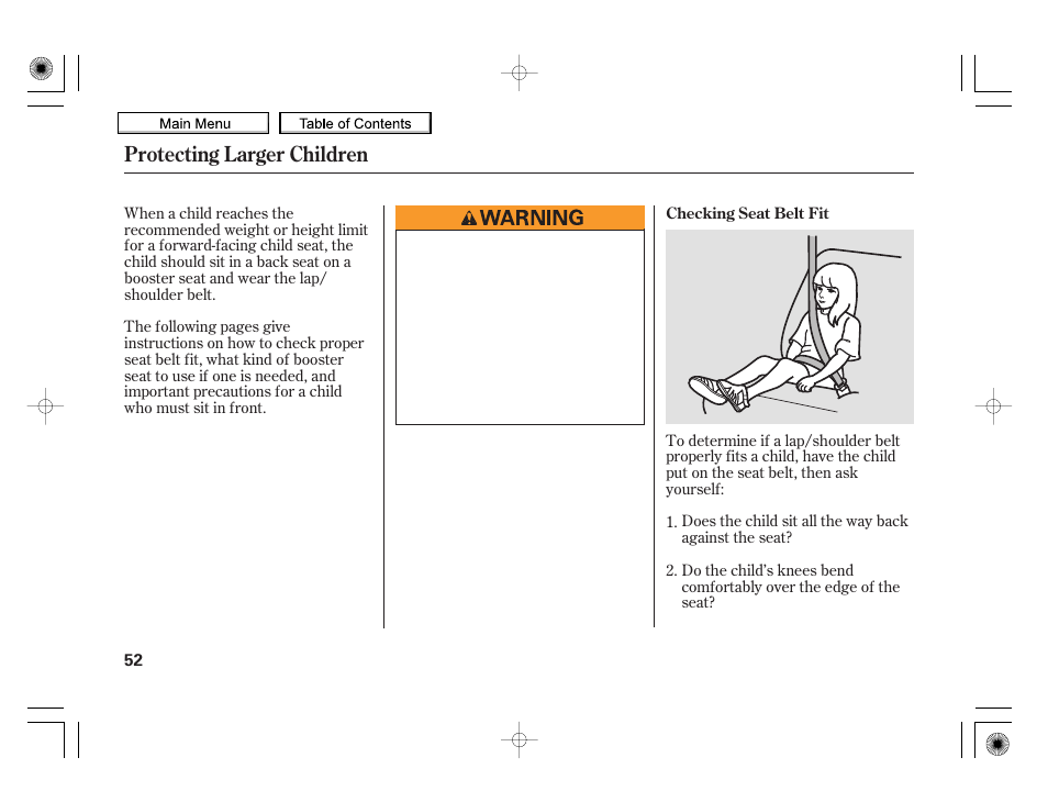 Protecting larger children | HONDA 2010 Insight User Manual | Page 55 / 450