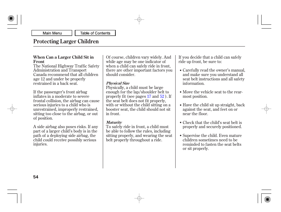 Protecting larger children | HONDA 2010 Insight User Manual | Page 57 / 450