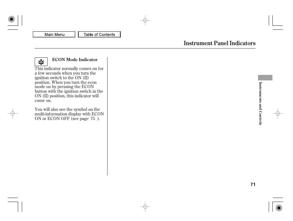 Instrument panel indicators, 2010 insight | HONDA 2010 Insight User Manual | Page 74 / 450