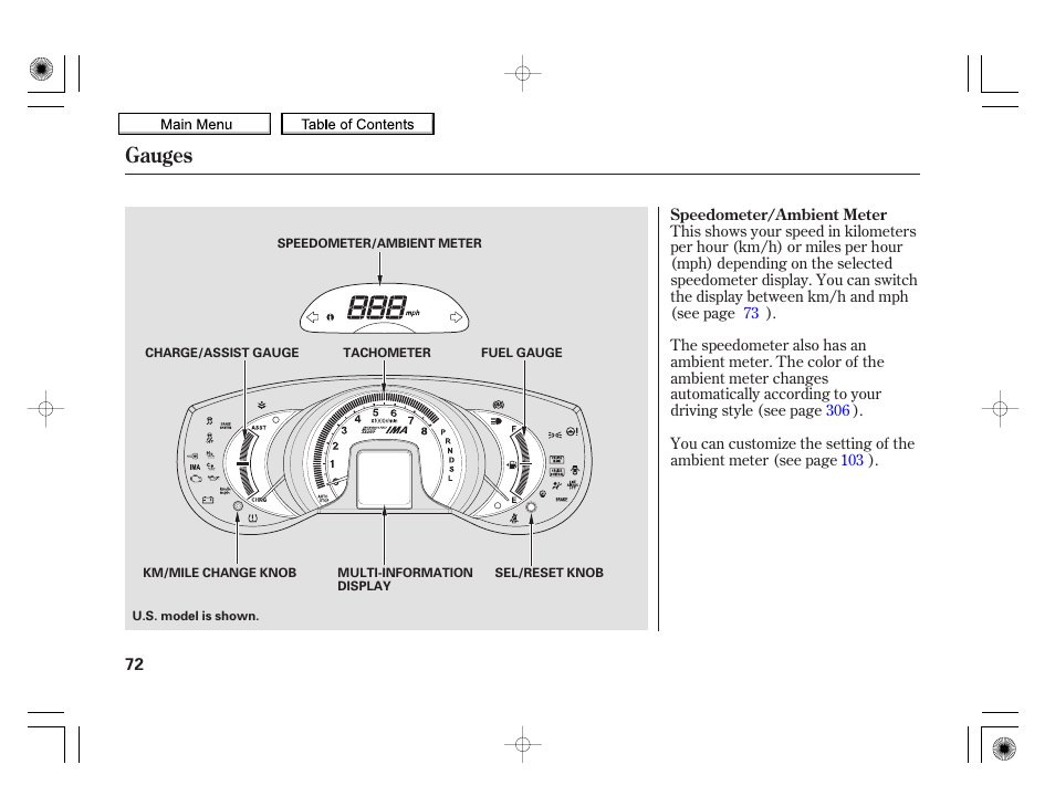 Gauges, 2010 insight | HONDA 2010 Insight User Manual | Page 75 / 450