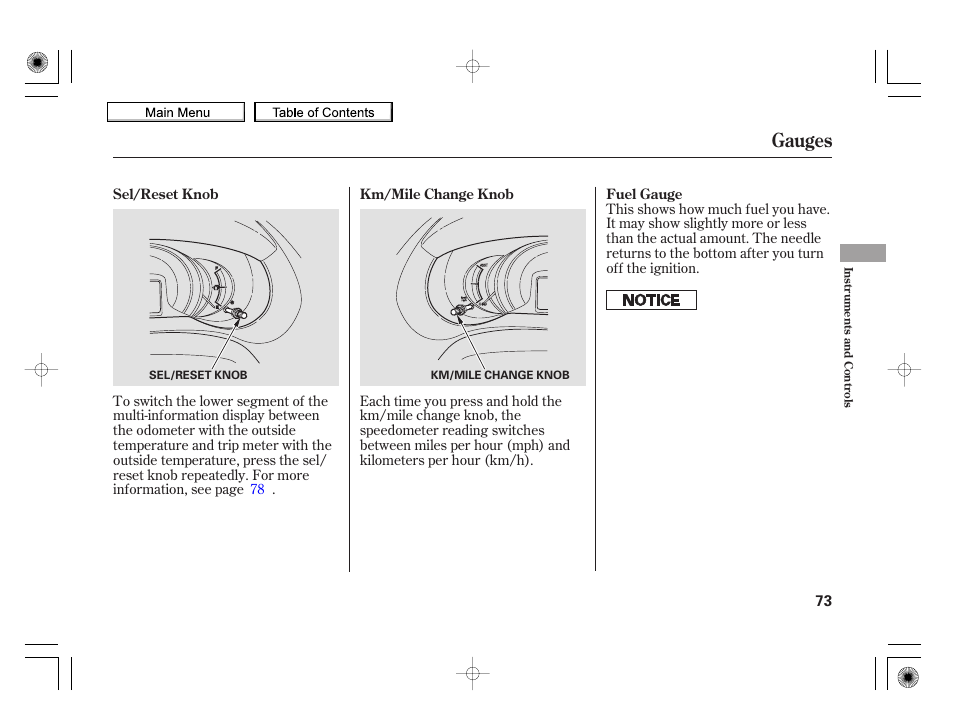 Gauges, 2010 insight | HONDA 2010 Insight User Manual | Page 76 / 450