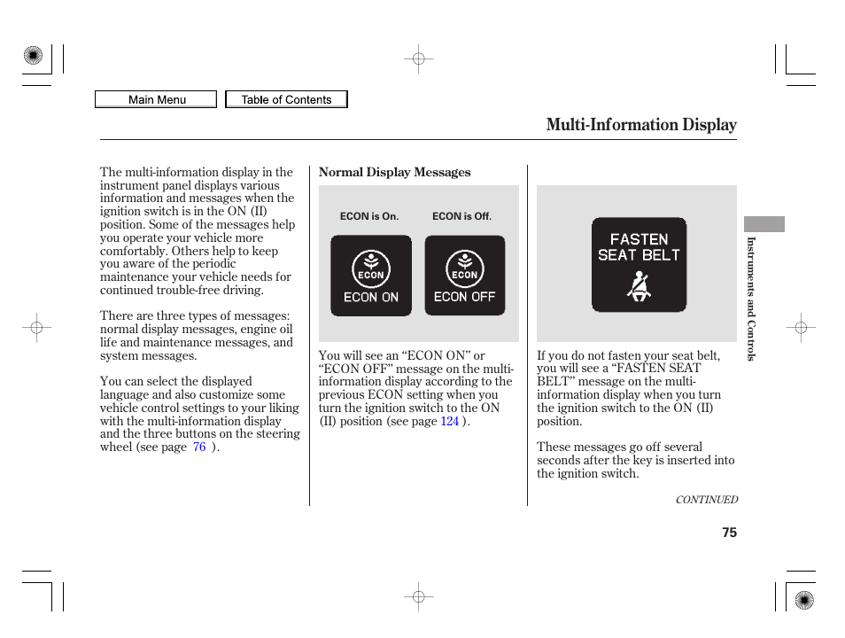 Multi-information display, 2010 insight | HONDA 2010 Insight User Manual | Page 78 / 450