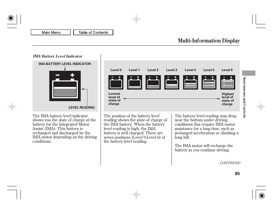 Multi-information display, 2010 insight | HONDA 2010 Insight User Manual | Page 88 / 450