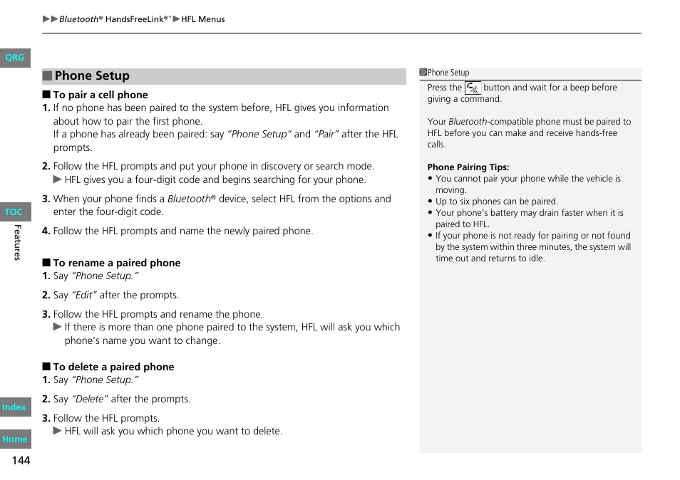 Phone setup | HONDA 2013 Fit User Manual | Page 145 / 286