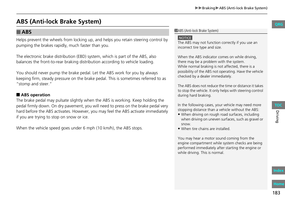 Abs (anti-lock brake system) | HONDA 2013 Fit User Manual | Page 184 / 286