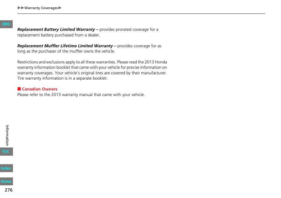 HONDA 2013 Fit User Manual | Page 277 / 286