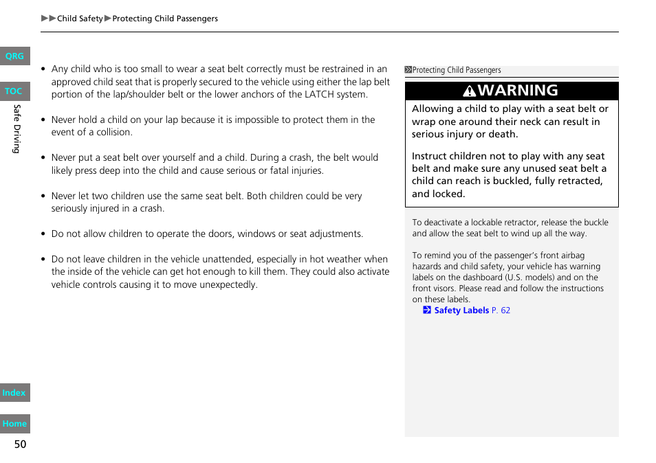 Warning | HONDA 2013 Fit User Manual | Page 51 / 286