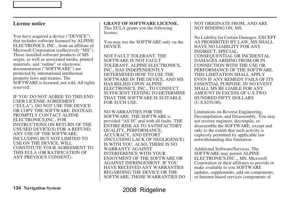 2008 ridgeline | HONDA 2008 Ridgeline Navigation User Manual | Page 134 / 135