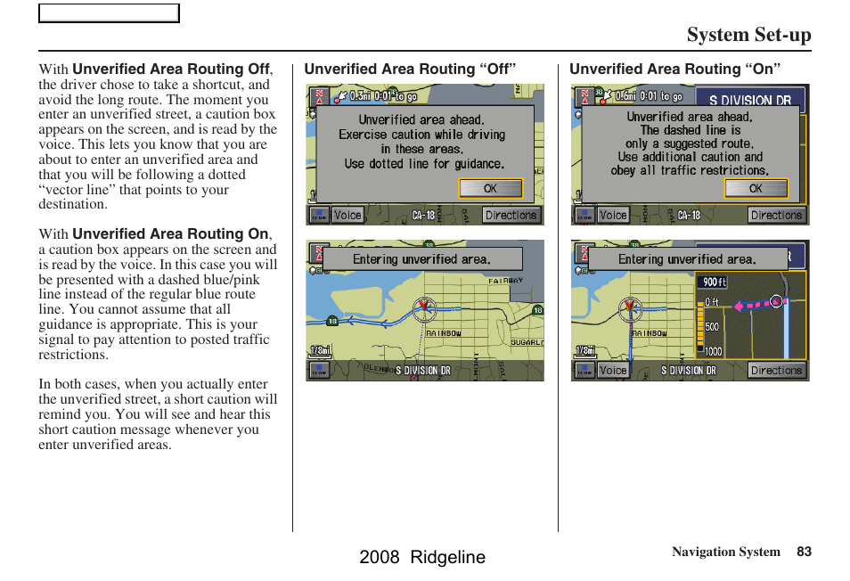 System set-up, 2008 ridgeline | HONDA 2008 Ridgeline Navigation User Manual | Page 83 / 135