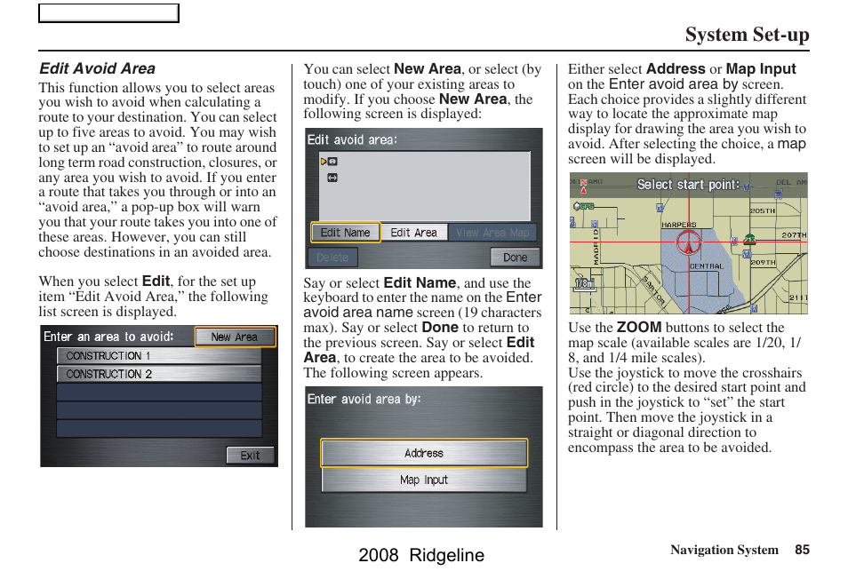 System set-up, 2008 ridgeline | HONDA 2008 Ridgeline Navigation User Manual | Page 85 / 135